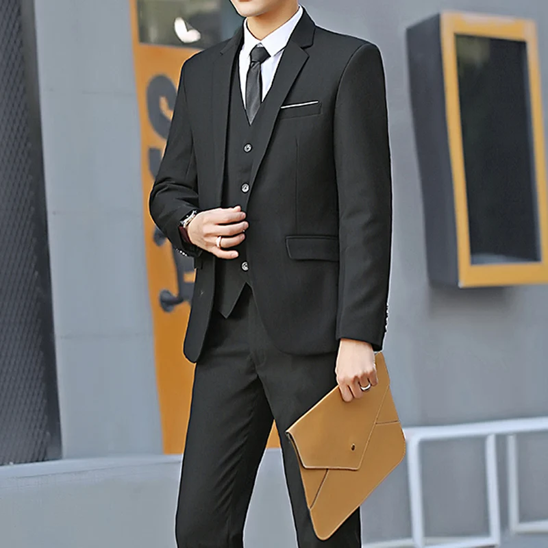 Suit (Blazer+Vest+Pants) Men Fashionable, Form-fitting Business Gentleman Striped Formal Suit, High-end Professional Wedding Set