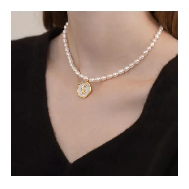 

Necklace Women's Versatile Tulip Pearl Necklace Women's Niche Drop Glaze Rose Freshwater Pearl Necklace Women's Premium Sense