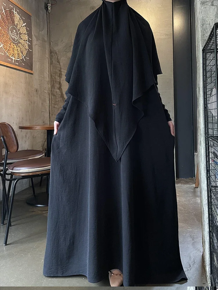 Ramadan 2-teiliges Set langes Khimar-Kleid Musulman Ensembles muslimisches Abaya Frauen Gebetskleidungsstück Saudi-Gebetskleid Eid Niqab Jilbab