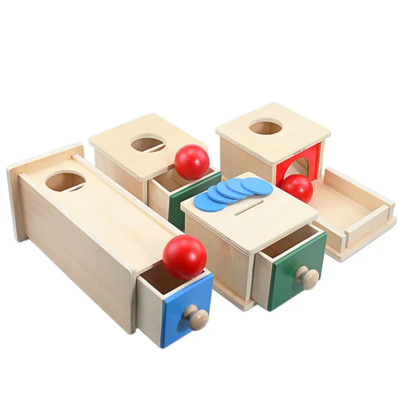 

Toddler Wood Match Permanent Ball Box Round Rectangular Box Coin Box Toys for Children Unisex