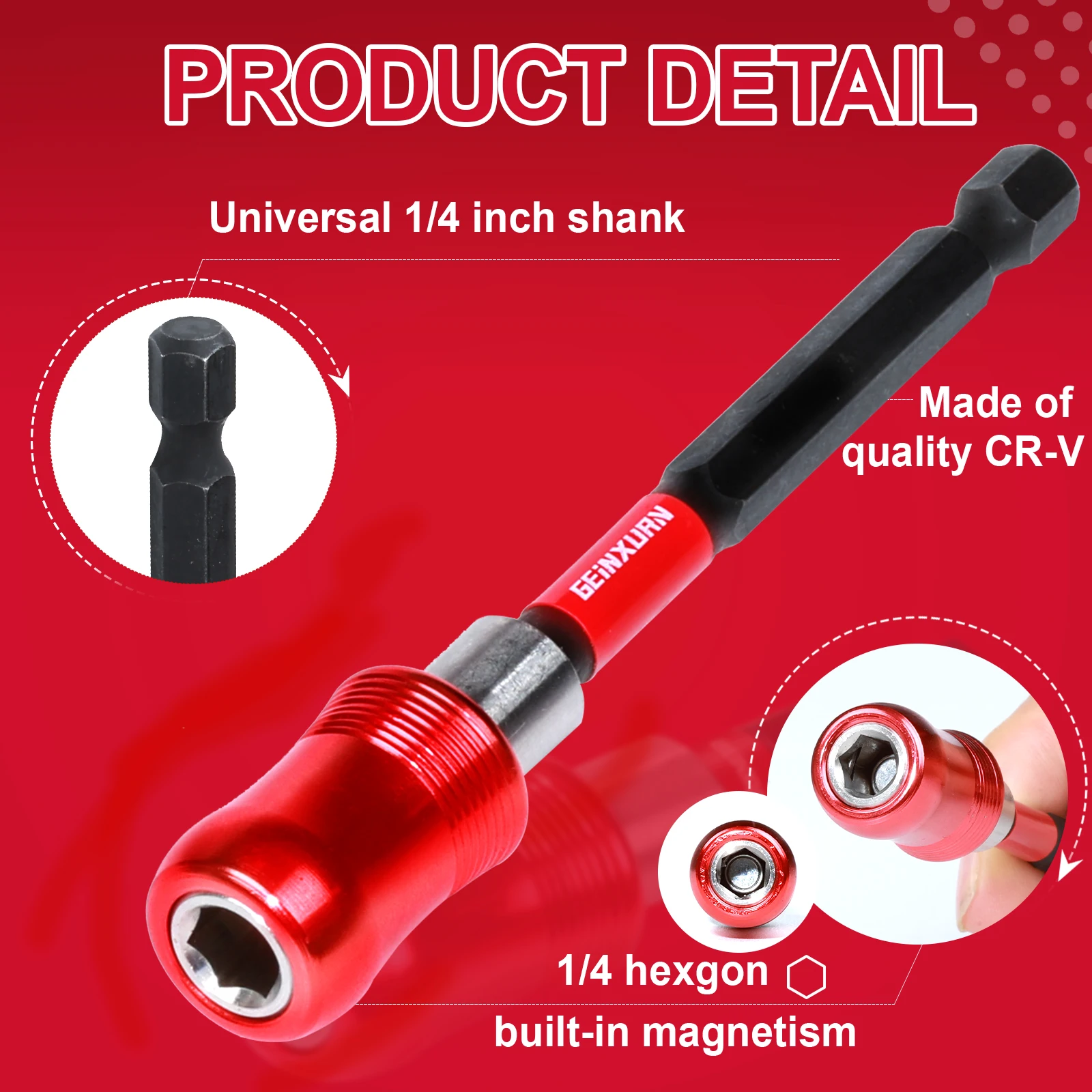 Geinxurn 2PCS Driver Bit Set With 1PC 6" Impact driver bit & 1PC 6" Impact Magnetic Driver, 1/4 Hex S2 Alloy Steel Bit Set view 5