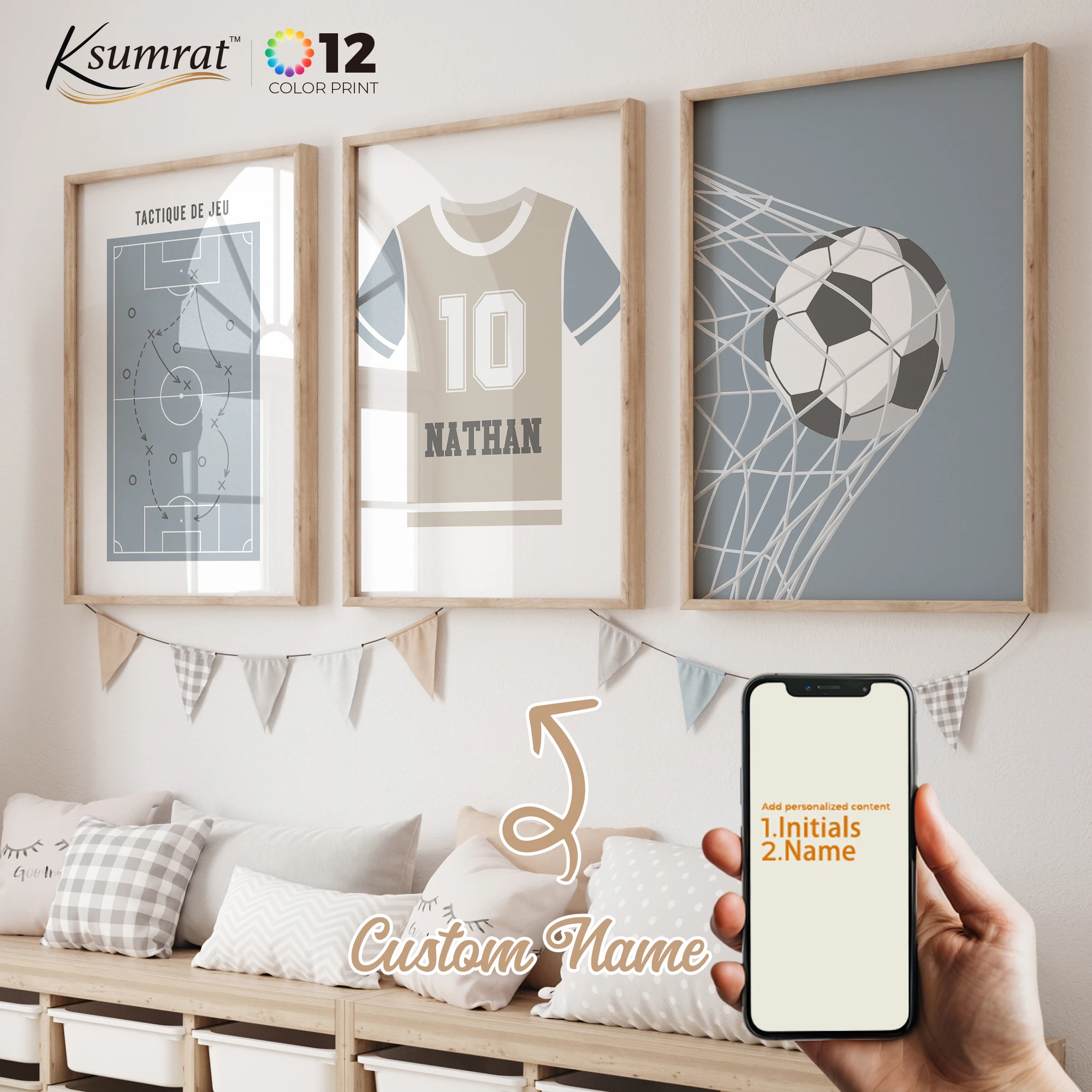 

3pcs Custom Kids Personalized Name Football Jersey Numbers Space Gift Wall Art Print Picture Living Room Kids Room Home Decor