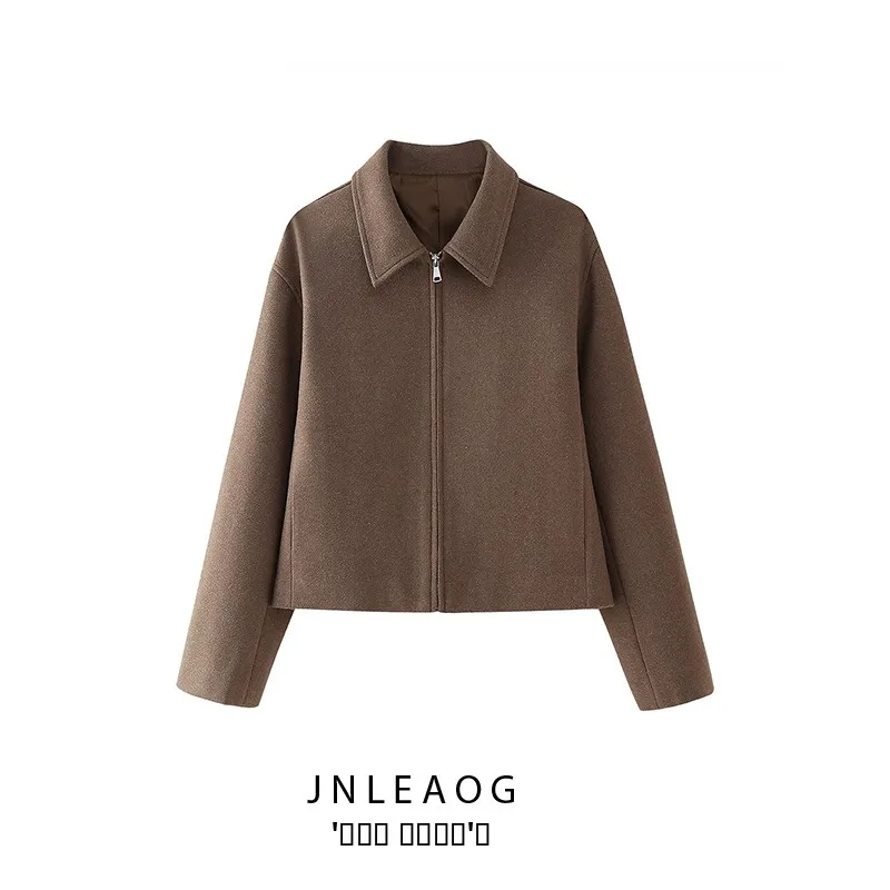 

JNLEAOG женская модная повседневная шерстяная куртка на молнии, универсальная осенняя новая женская верхняя одежда, пальто