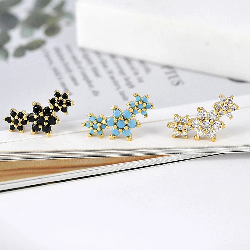 925 Sterling Silver Ear Needle Colorful Crystal Stud Earrings Women's Exquisite Flowers Piercing Earrings Fashion Jewelry Gifts