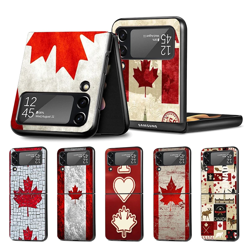 Canada Maple Leaf Flag Z Flip 4 Phnoe Case For Samsung Z Flip 3 5 5G Black Hard Shell Galaxy ZFlip3 ZFlip4 ZFlip5 Unique Cover L