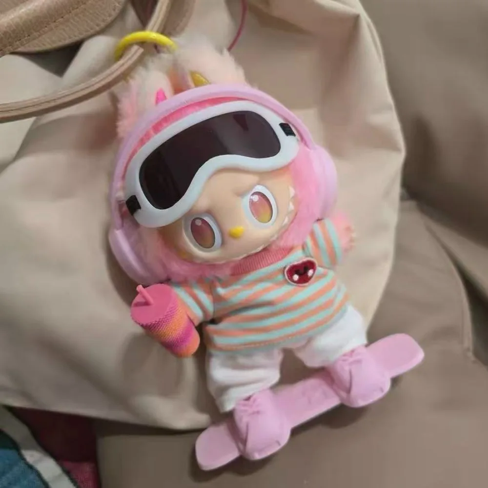 

15/17cm Vintage Trench Coat Skateboard Ski Board for labubu 3.0 Doll Ski clothing set for Ropa Labubu Dolls Clothing Accessories