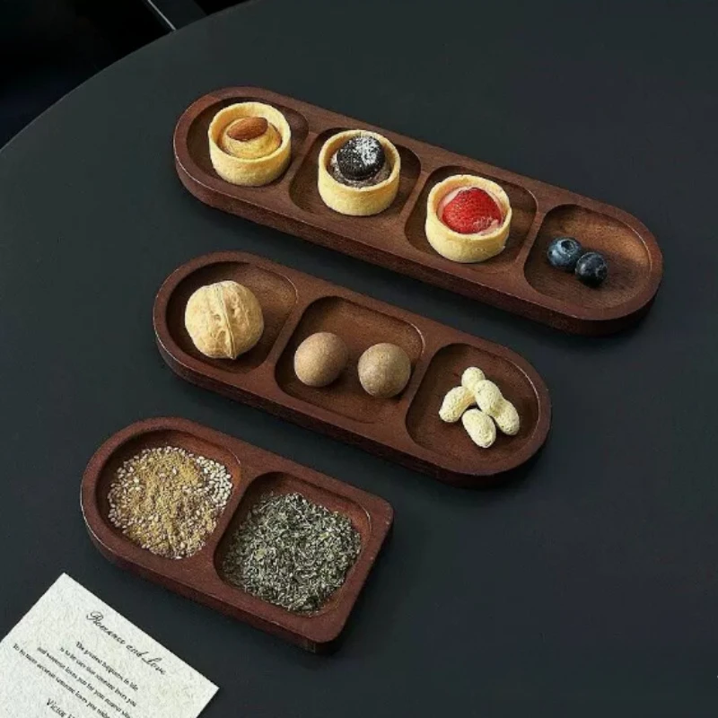 3Pcs Solid Wood Multi-Compartment Tray, Kitchen Snack Plate Desktop Jewelry Storage Organizer Holder