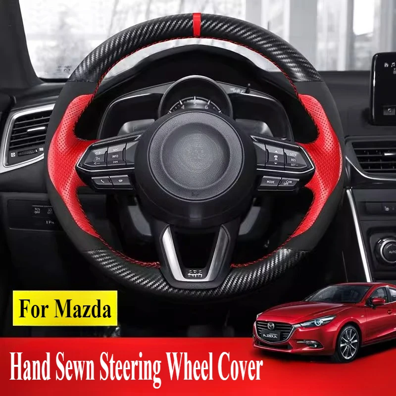 

Для Mazda 3 Axela 6 Atenza CX-4 CX-5 6, кожаный чехол из углеродного волокна, сшитый вручную, чехол на руль, аксессуары для салона автомобиля
