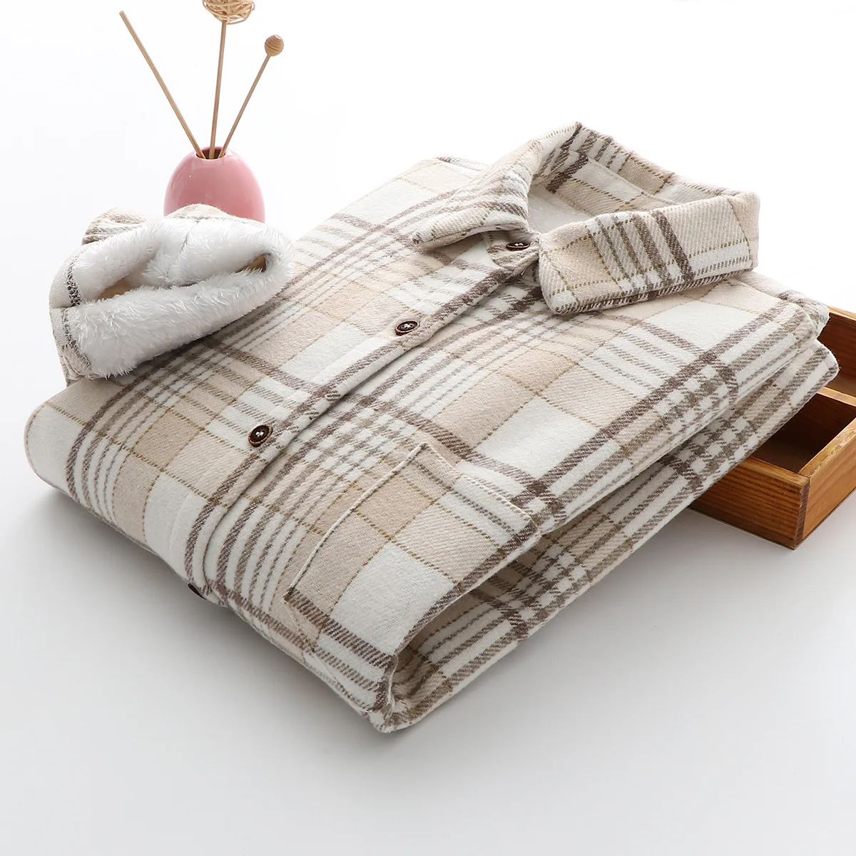 New 2026 Autumn Women Cotton Brushed Fleece Long Sleeve Shirt, Lapel Plaid, Mori Girl Retro Casual Lazy Loose Blouse T67046CC