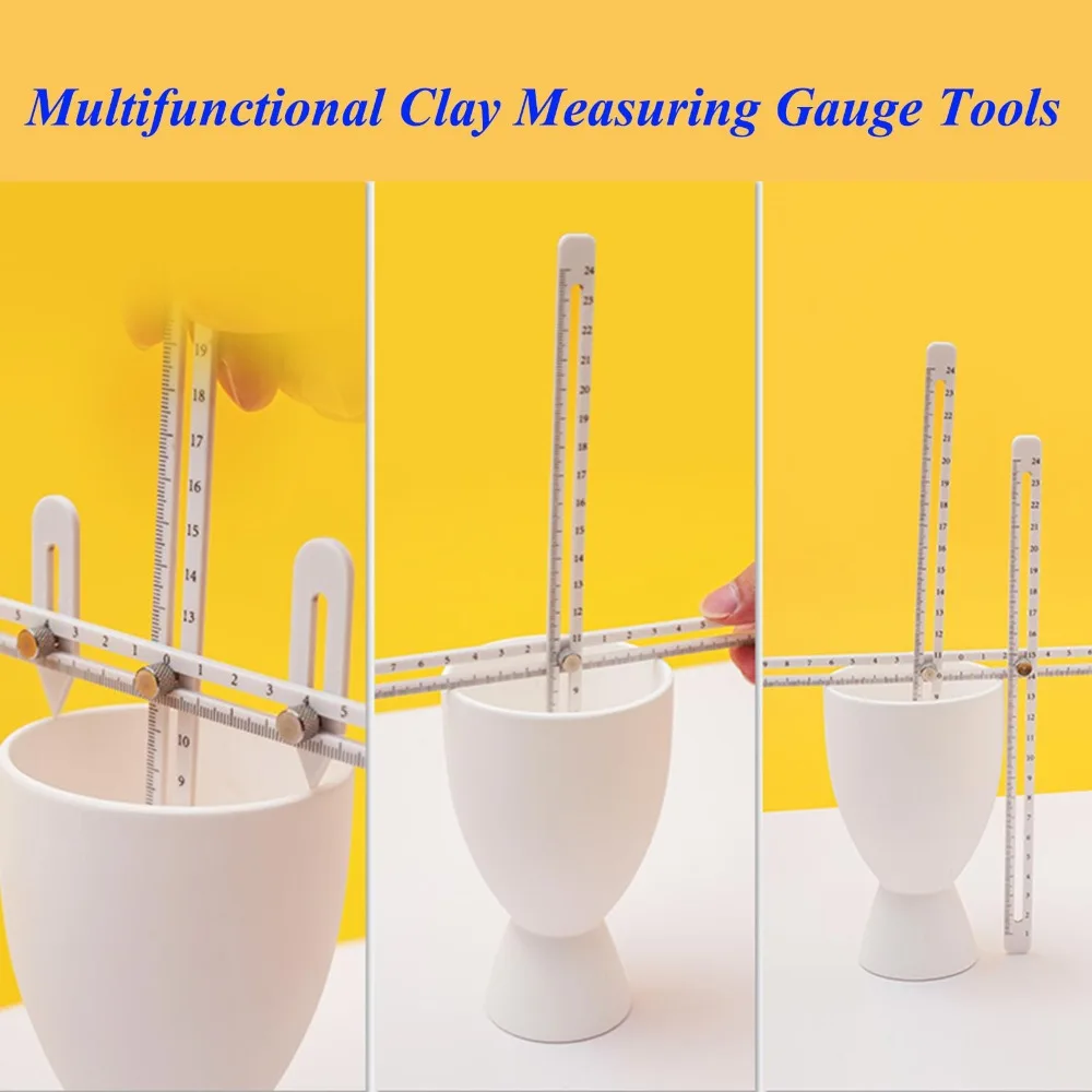 1 Set Multifunctional Ceramic Measuring Rule Combo Tool Depth/Thickness/Caliber Plastic Clay Measuring Gauge Accurate