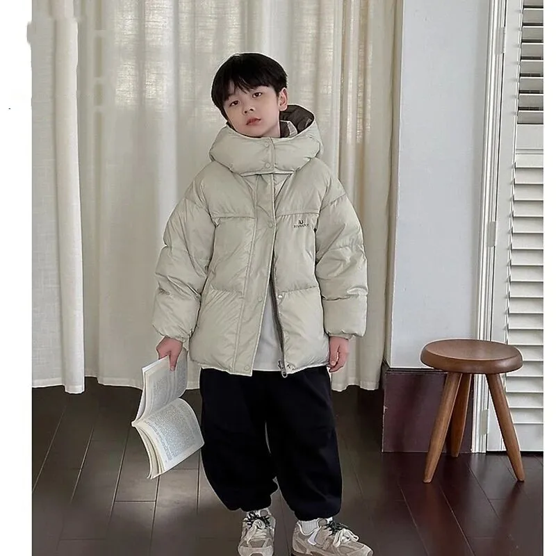 Boys' Down Jacket Winter New Style Children's Baby Thick Cotton Jacket Coat Western Bread Coat Double Sided Wear
