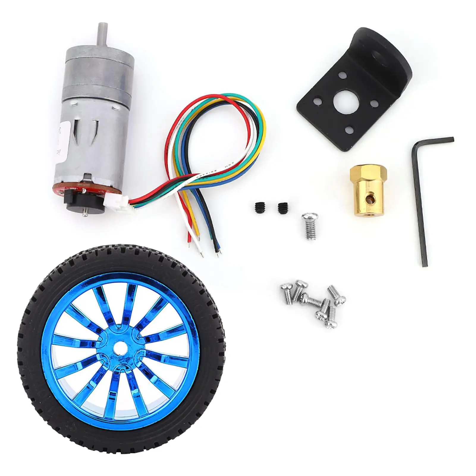 12V DC Encoder Motor Gear 4mm Shaft w/ Mounting Bracket & Coupling  65mm Wheel 30 1000 RPM For car Model