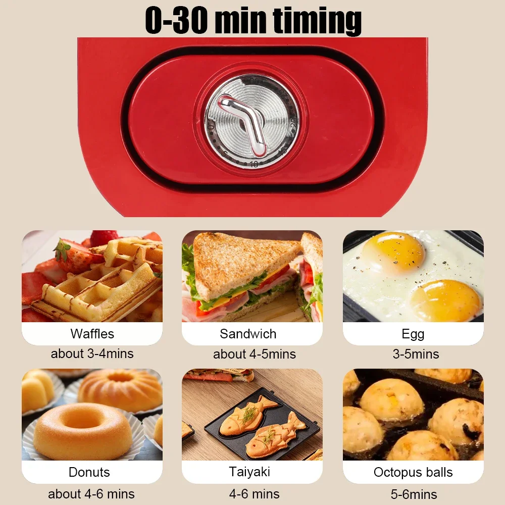 Electric Multifunction Sandwich Waffle Maker Baking Takoyaki Pancake Maker Timed Breakfast Machine Mini