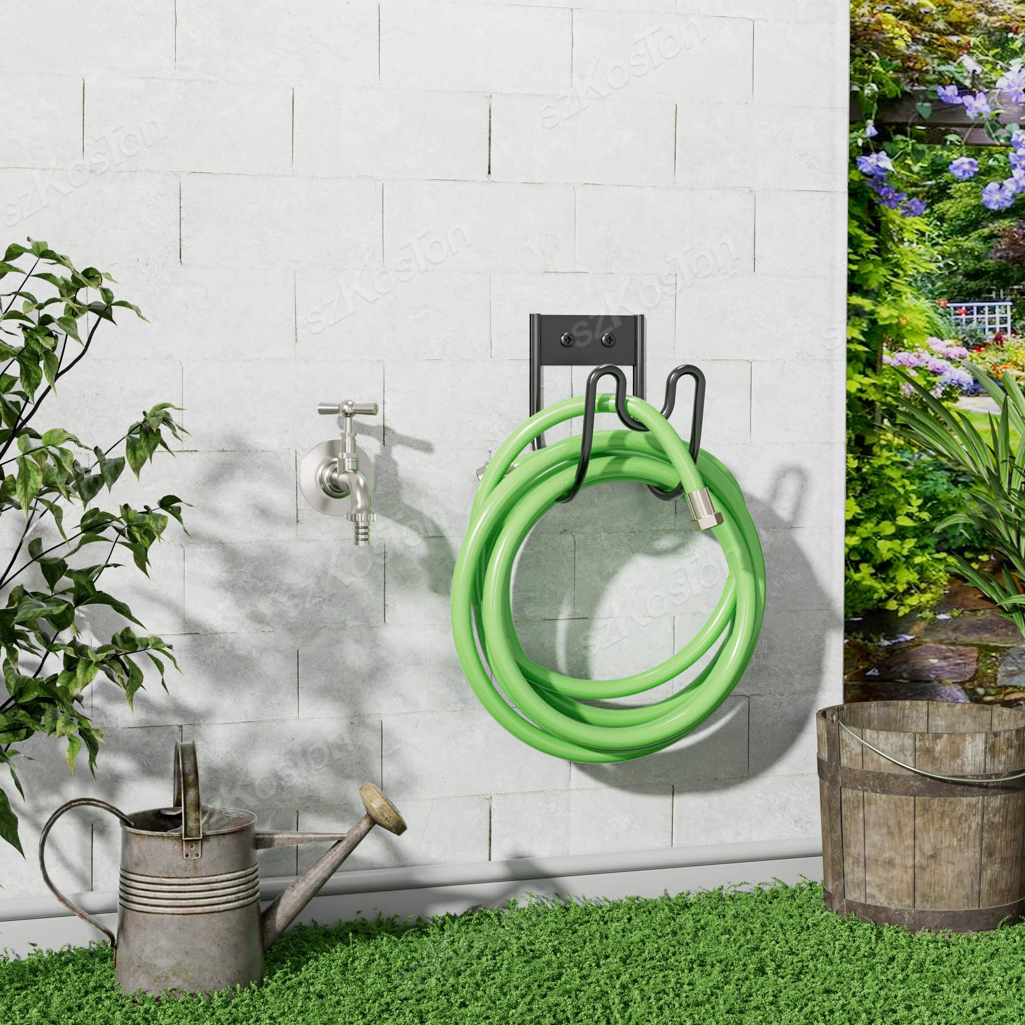 Garden Hose Hanger Stainless Steel Wall Mounted Garden Watering Pipe Hook Water Hose Organizer Easy Installation Metal Holder