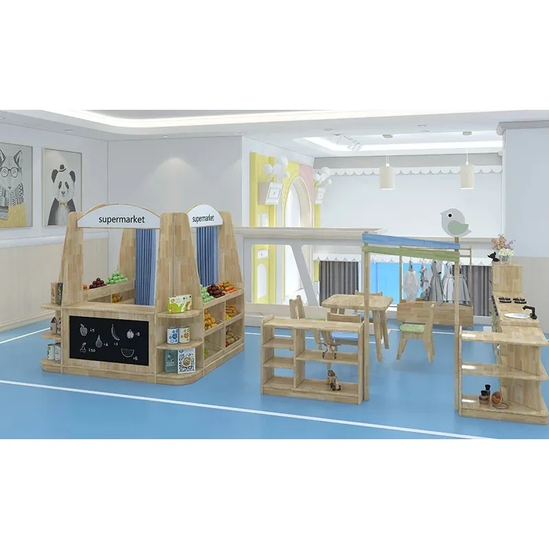 Kindergarten Furniture Children's Reading Room Solid Wood Bookcase Learning Interactive Sofa Bookcase