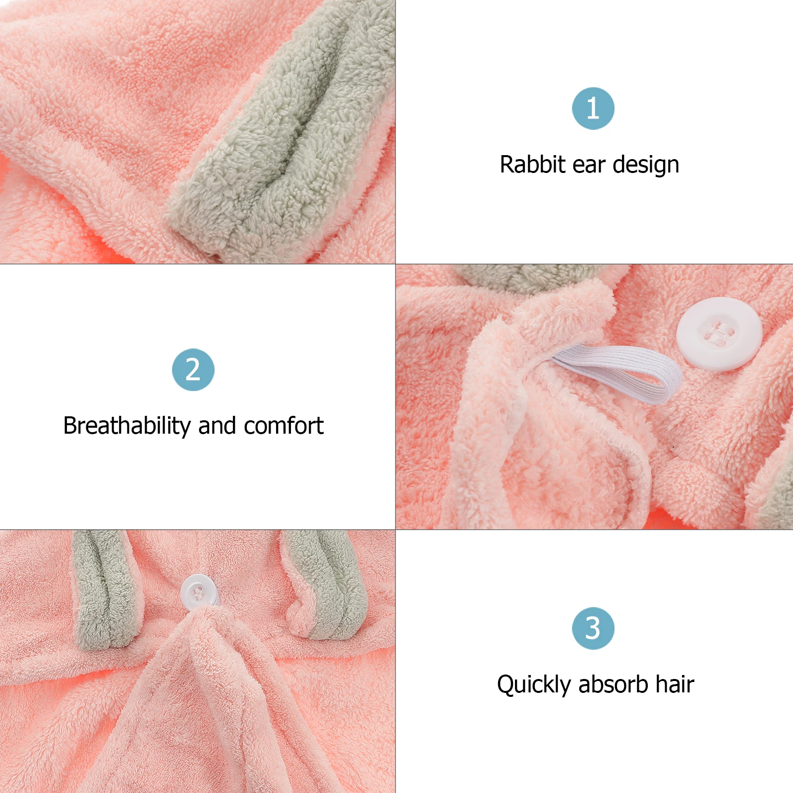 

2pcs Shower Cap Coral Fleece Fast Drying Hair Towel Absorbent Bathing Make Up Waterproof Travel Gym Soft Rabbit Ears