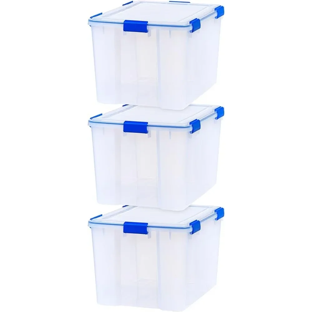 USA 3 Pack 74 Quart WeatherPro Plastic Storage Box Durable Lid and Seal and Secure Latching Buckles