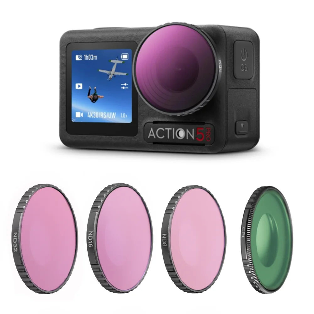 

Набор фильтров ND/CPL EPINON с многослойным покрытием, 4 упаковки HD-оптического стекла CPL ND8 ND16 ND32 Металлический каркас для DJI Osmo Action 5 Pro и т. д.