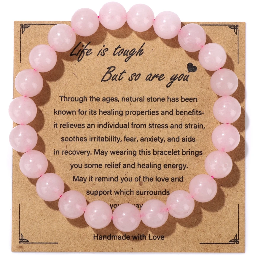 

Natural Rose Quartzs Bracelets For Women Men Relaxing Anxiety Energy Healing Natural Stone Bead Bracelet With Encouragement Card