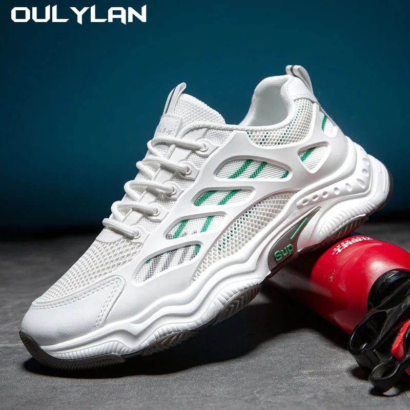 Oulylan Men's White Sneakers Men Lightweight Mesh Running Shoes for Men Breathable Sports Casual Shoe Tenis Walking Footwear