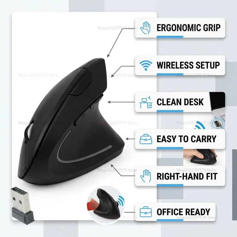 Vertical Mouse Ergonomic Wireless Mouse Rechargeable Bluetooth Battery Powered Suitable For Laptop Desktop Computer Office Mouse