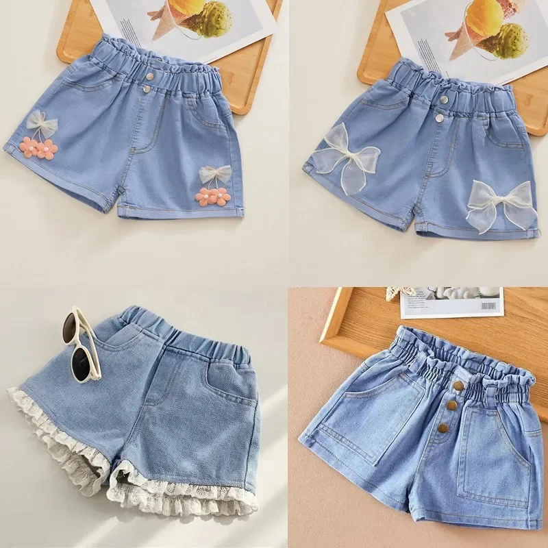 New Summer Kids Short Denim Shorts For Girls Fashion Girl Short Princess Jeans Children Pants Girls Shorts Flower Girls Clothing