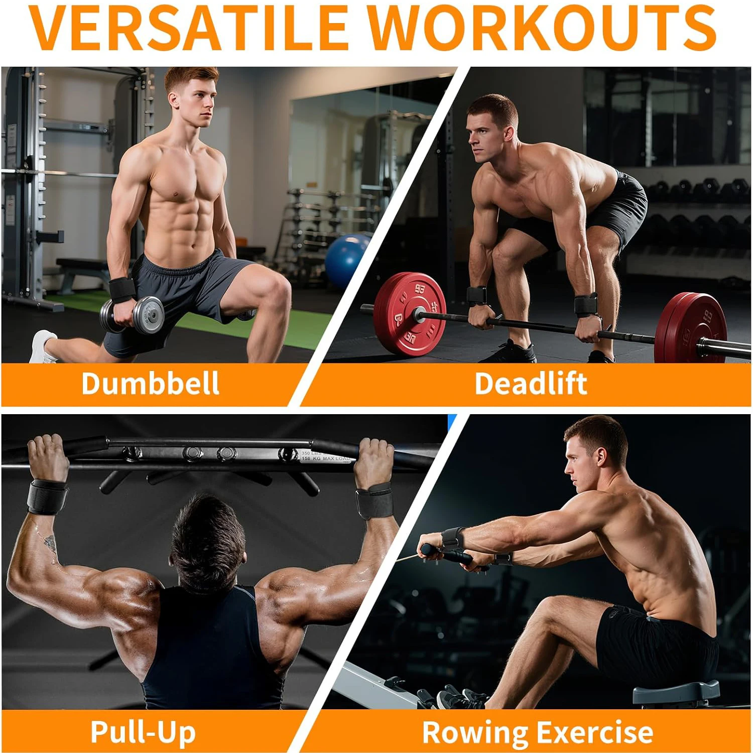 1 Paar Hebehaken und gepolsterte Handgelenkschlaufen, Kreuzhebergriffe für Gewichtheben, Klimmzüge, Achselzucken und Powerlifting – Detail 3