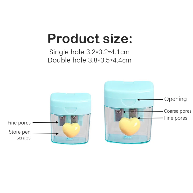 Mini Single Double Holes Heart Sharpener Portable Clear Pencil Sharpener With Lid Class Rewards Party Supplies For Children Gift