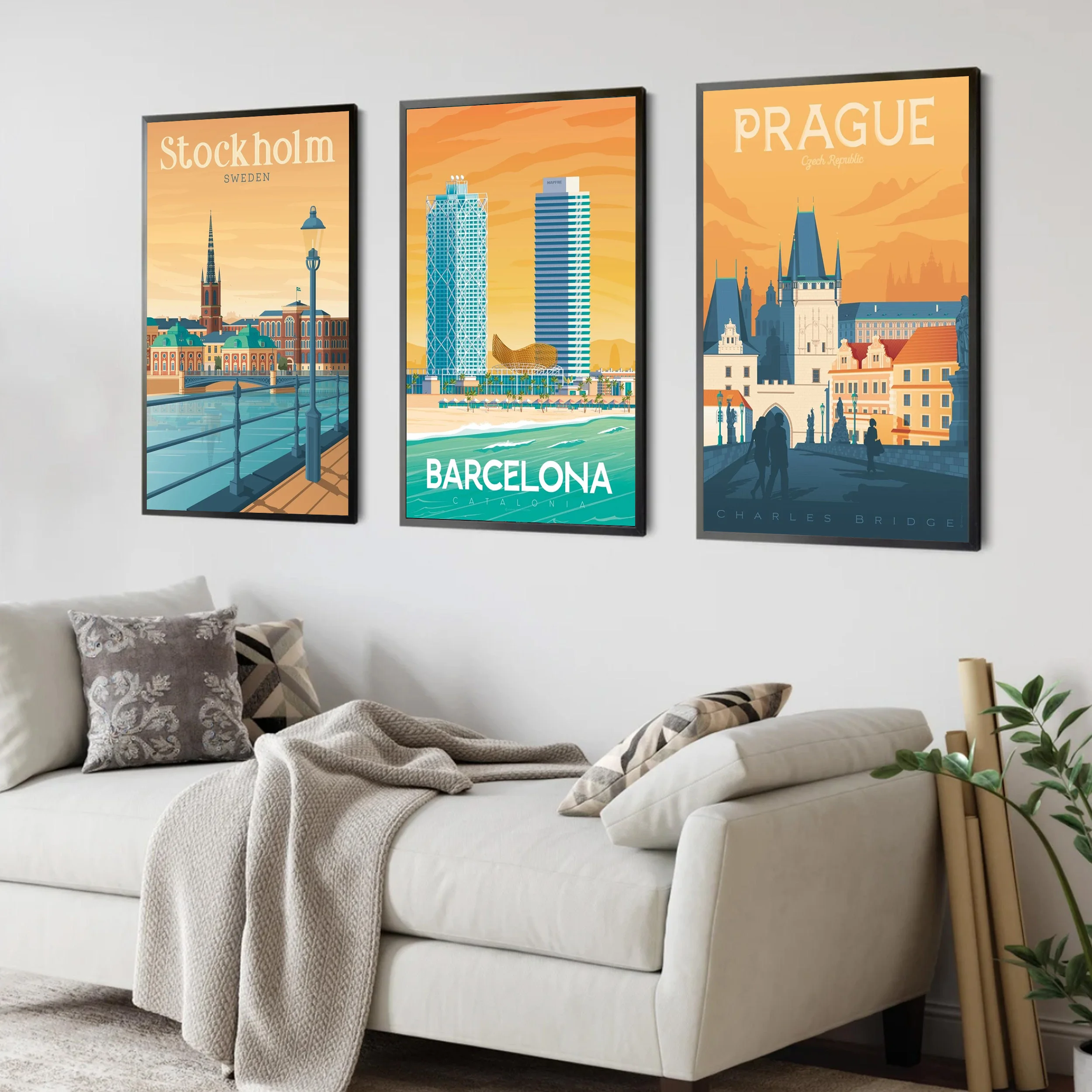 Europe Travel Poster Aesthetic France City Menton DublinTour Painting Wall Art Home Decoration Office Room Decor Canvas Posters