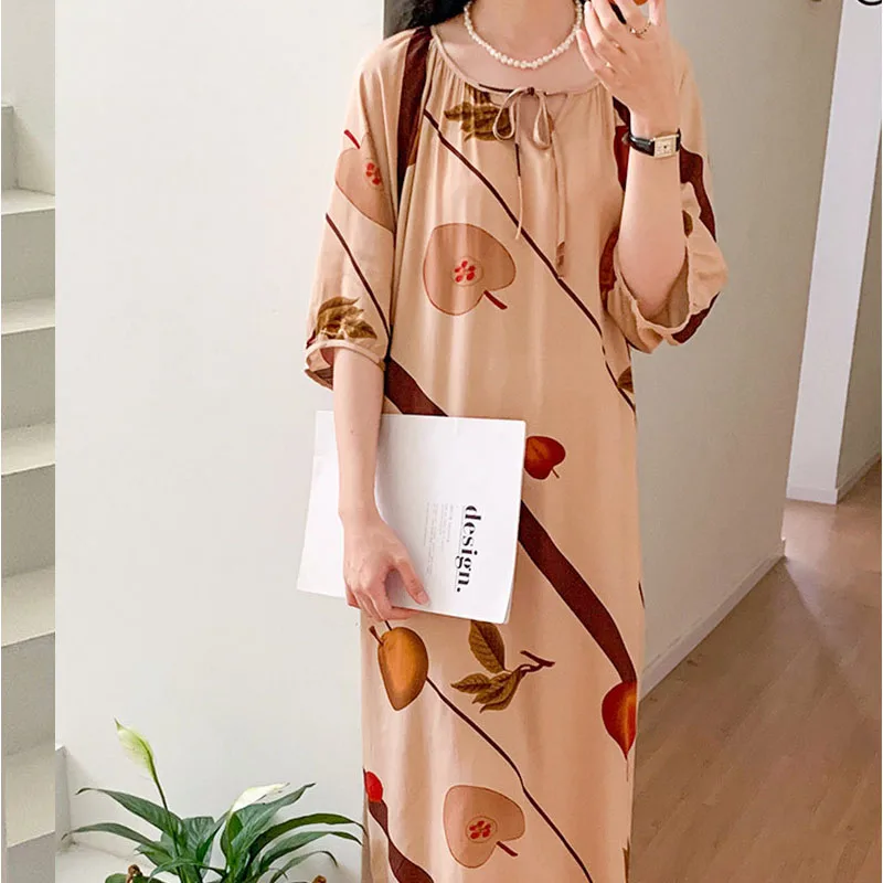 Women Dress Cotton Silk Five-Minute Sleeve Pyjamas Temperament Design Sense of Home Nightgown Female Homewear Sweet Wind Outside