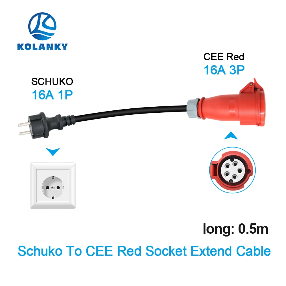 Portable EV Charger Schuko Plug to CEE Red Power Female Plug Socket Adapter Connect with 16A 3 Phase 11KW