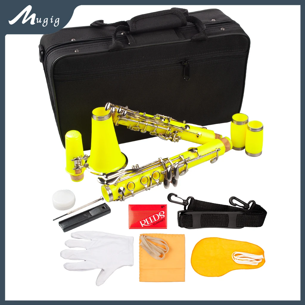 PRO Yellow B Flat Clarinet For Intermediate Student ABS Clarinet Special Practice Mouthpiece Clean Cloth Reeds Cork Grease Case