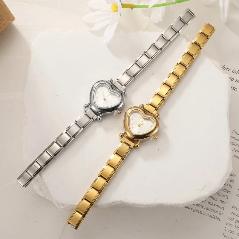 1PC Men Womens Stainless Steel Arabic Numerals Heart Shape Shiny CZ Watch Bracelet Bangle For Party Friend Wife Birthday Jewelry