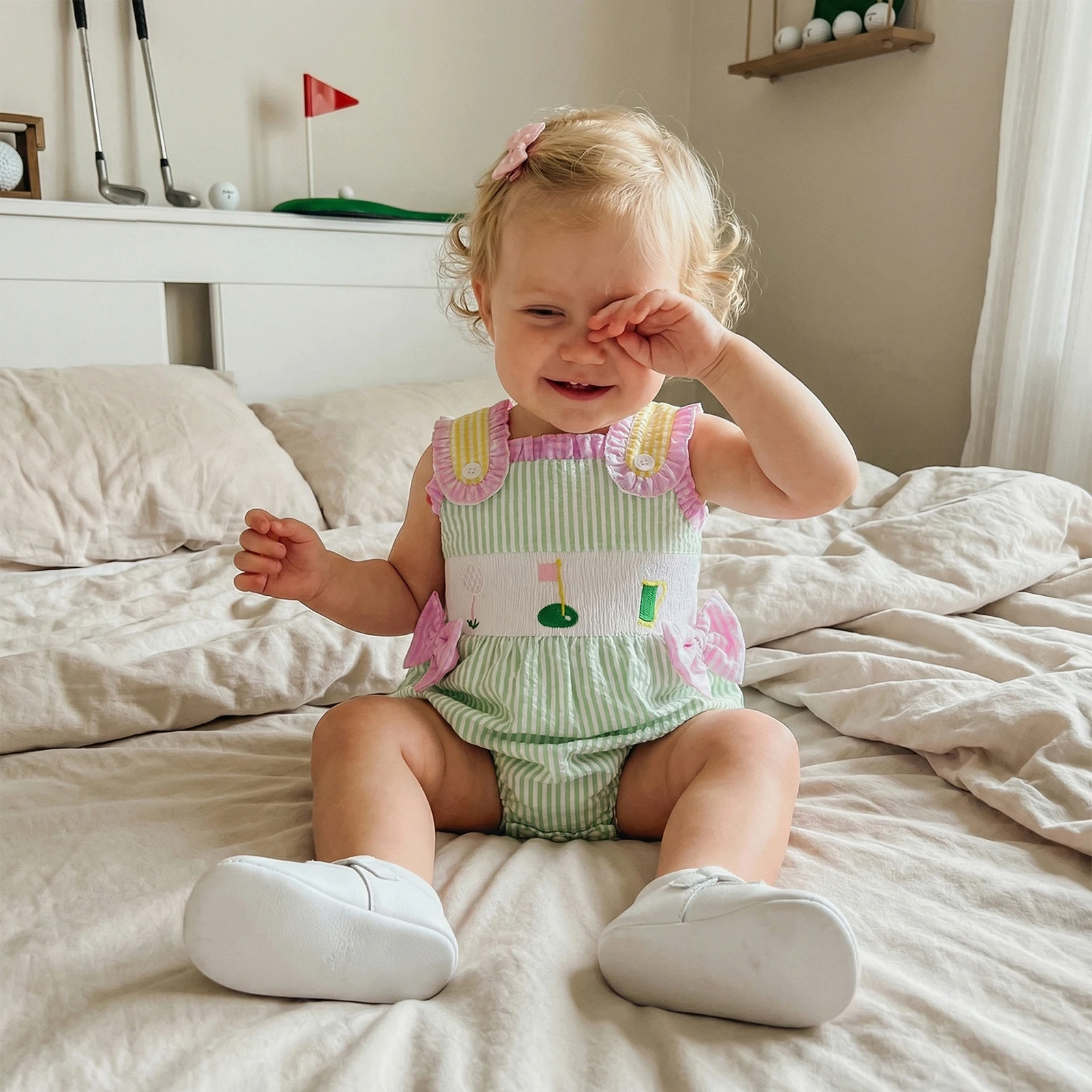 Cute Baby Girl Summer Ruffles Romper Classic Sleeveless Golf Embroidery Bodysuit Newborn Girls Sunsuits Outfit