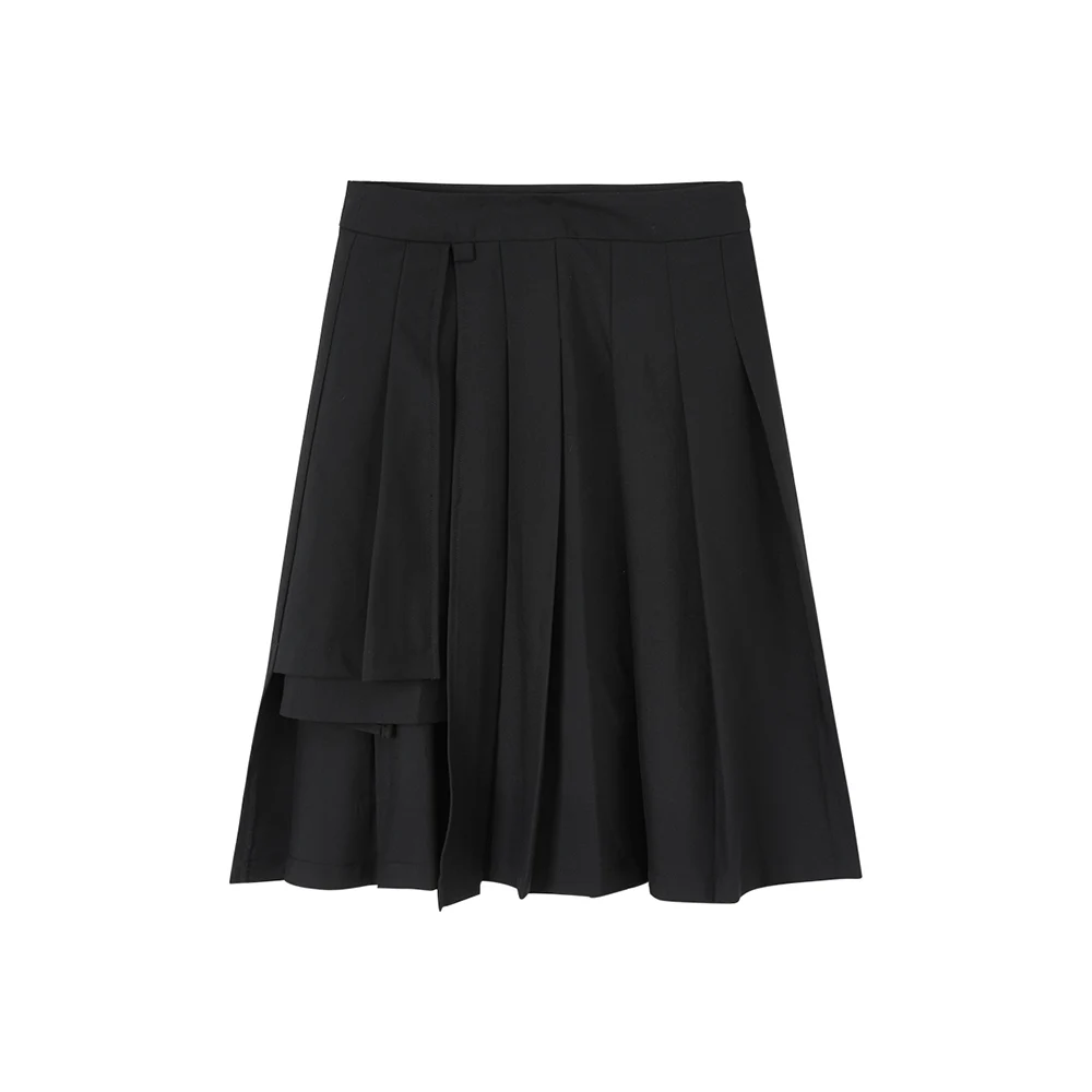 Metersbonwe-Women\'s Woven Pleated Skirt Fashion Assymmetrical Zipper Solid Color A-Line Knee-Length Basics Casual Spring Autumn