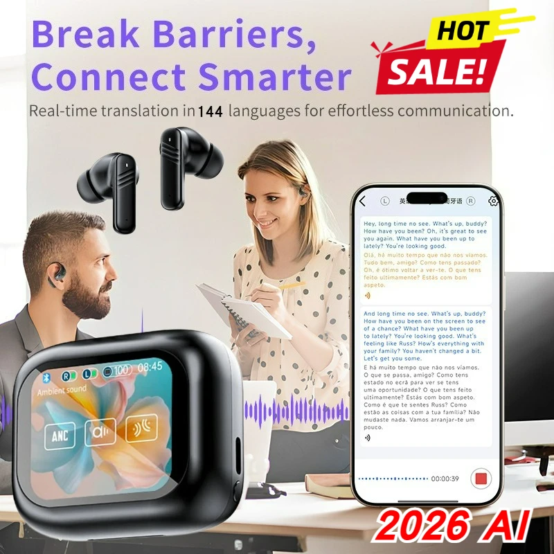 2026 AI سماعة لاسلكية تعمل بالبلوتوث 54 سماعات أذن ANC إلغاء الضوضاء 45H وقت اللعب HD صوت 6 ميكروفون وضع الألعاب الكمون المنخفض لنظام أندرويد IOS #1