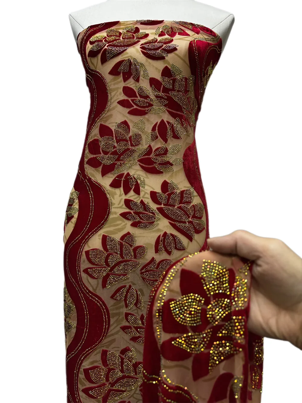 Original Laser Printing African Nigerian Stones Embroidery Brocade Silk Tulle Lace Elegant French Flocking Fabric For Wedding