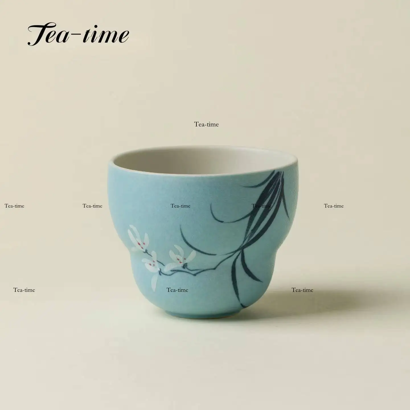 Hand-Painted Orchid Ceramic Tea Cup Gourd Teacup Light Lake Blue Cups Teacups Porcelain Ceremony Pottery Maker Unusual Chinese