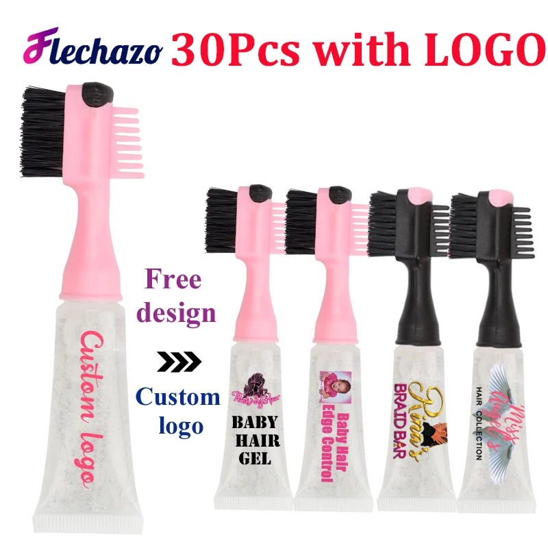 

30Pcs Baby Hairs Edges Control Pro 3N1 Gel Brush Pink Black Tubes Private Label Edge Control Hair Brush Gel For Fashion Women