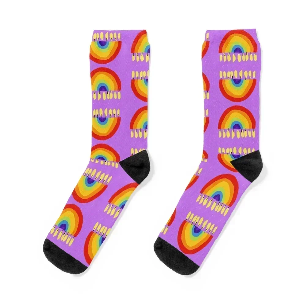 

Rainbow Chanukiah Lilac Print Socks custom sports football funny sock Soccer Mens Socks Women's