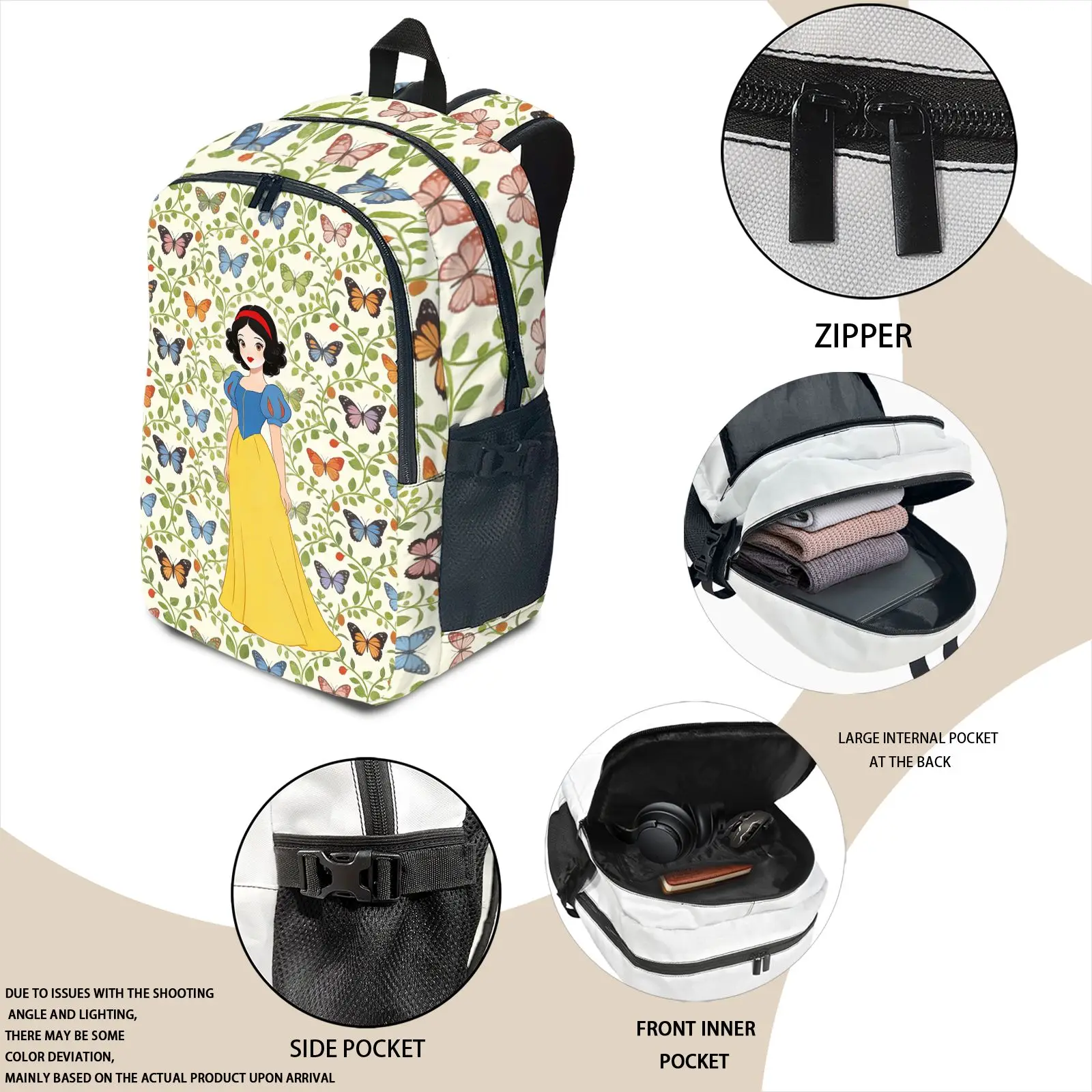 قطعة واحدة من حقيبة ظهر ديزني سنو وايت، عصرية وبسيطة، صديقة للهدايا، نمط زوجين للجنسين، سعة كبيرة، جودة عالية