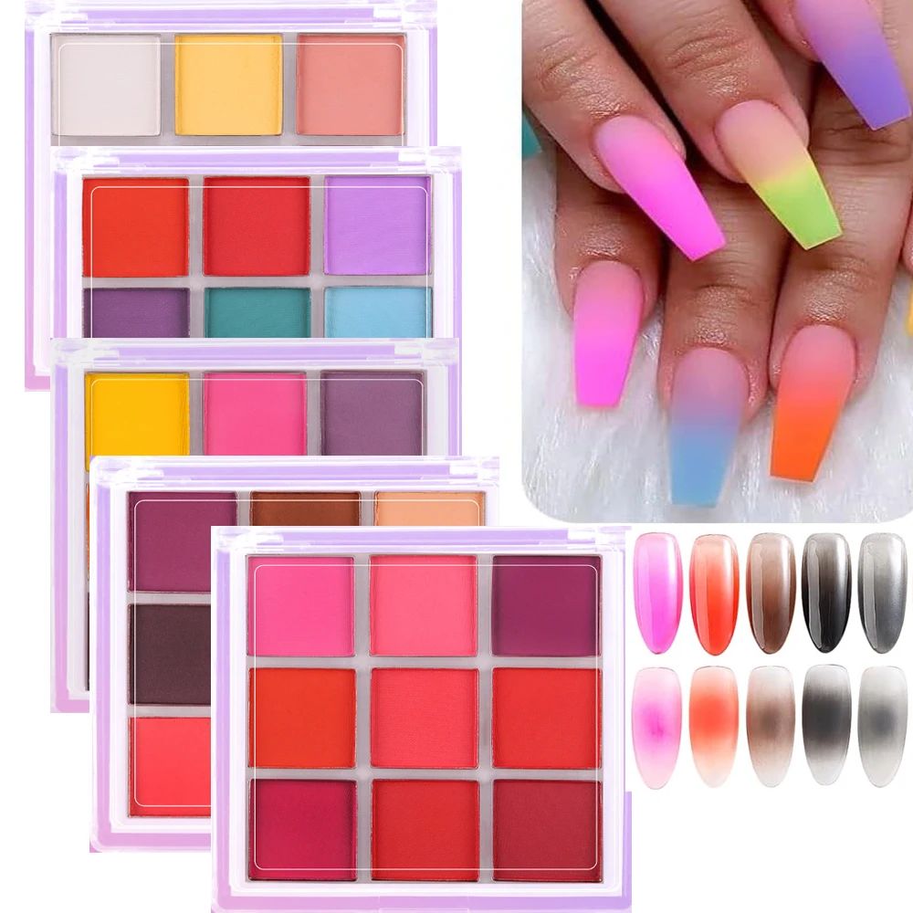 9Colors/Box Gradient Glitter Nail Powder Palette Colors Magic Mirror Pigment Rubbing Set Chrome Powder Manicure DIY Accessories