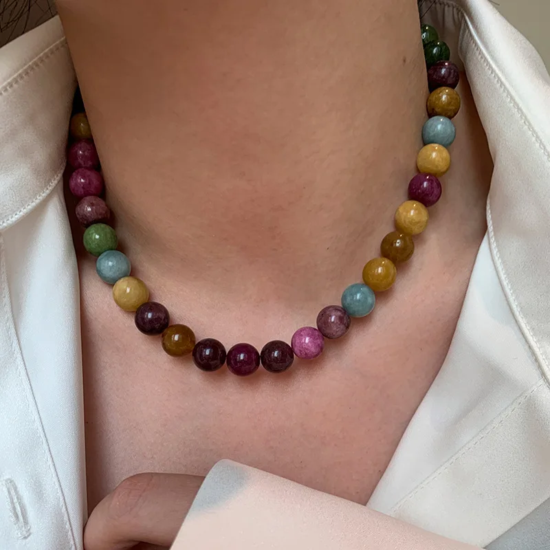 100% piedra de turmalina colorida Natural, collar de cadena de cuentas femeninas rellenas de oro de 14K, joyería para mujeres, regalos de cumpleaños baratos