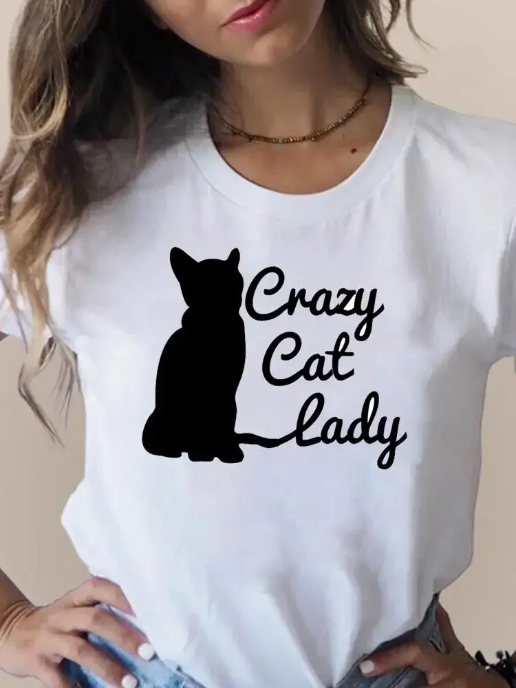 T-shirt imprimé à manches courtes pour femmes, vêtements pour femmes, chat, animal de compagnie drôle, animal mignon, t-shirt graphique pour dames, mode estivale