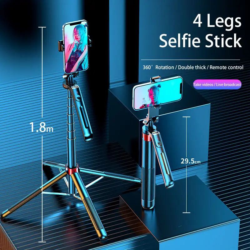 

Selfie Stick 1.8M Extendable Quadruped Bracket 360°Rotation Handheld Selfie Stick with Fill Light Smart Phone Selfie Stick