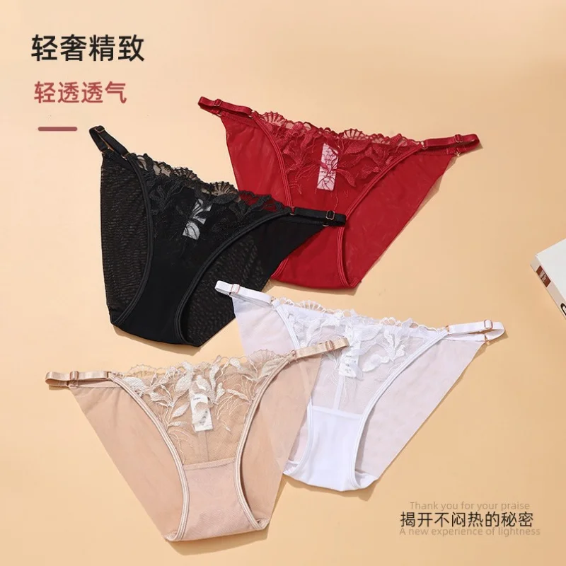 

Женские кружевные трусики из чистого хлопка, летние тонкие дышащие кружевные трусы с вышивкой, сексуальные женские трусы со средней талией Pure Desire