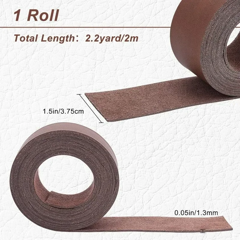 1Roll Full Grain Genuine Leather Straps 1.5 Inches Wide 78 Inches Long Single Sided PU Leather Strip for DIY Crafts Projects