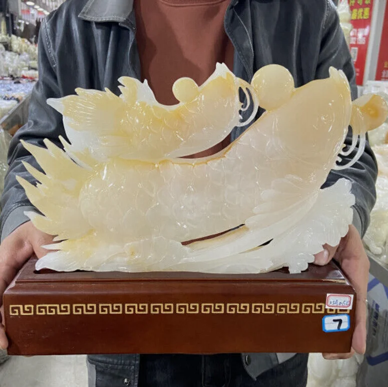 11lb Natural Crystal.hetian jade.Hand-carved.Exquisite goldfish Decoration