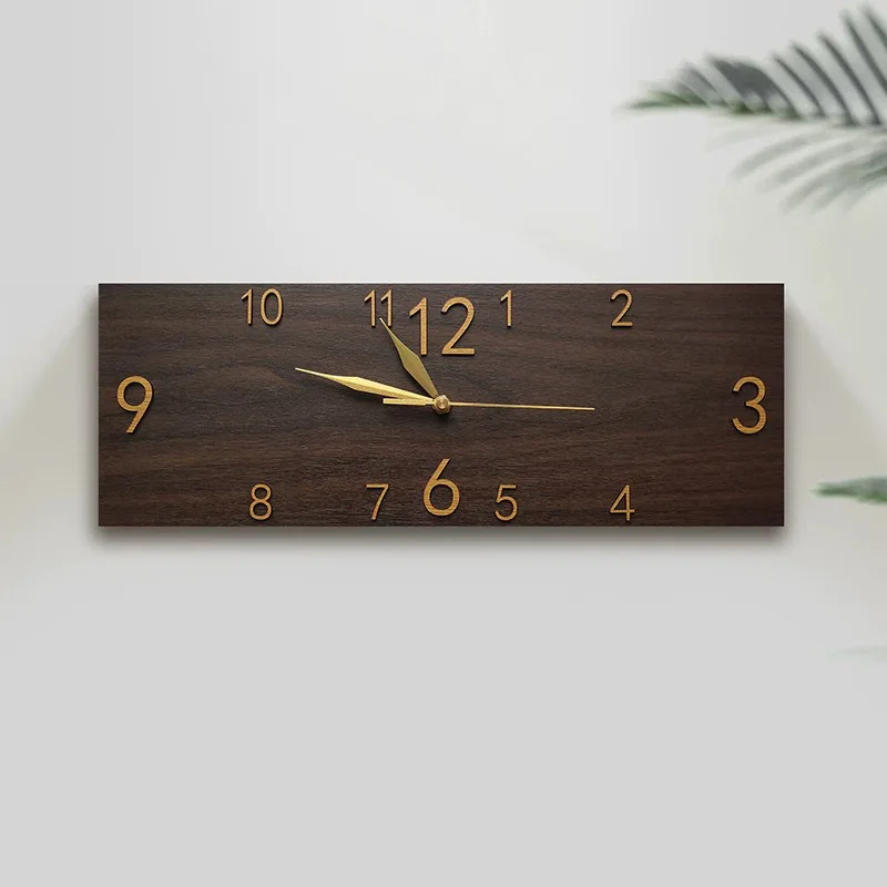 Retro Rectangular Wooden Wall Clock Stereo Digital  Home Living Room Office Decoration Wall Hanging Watch Quartz Clock