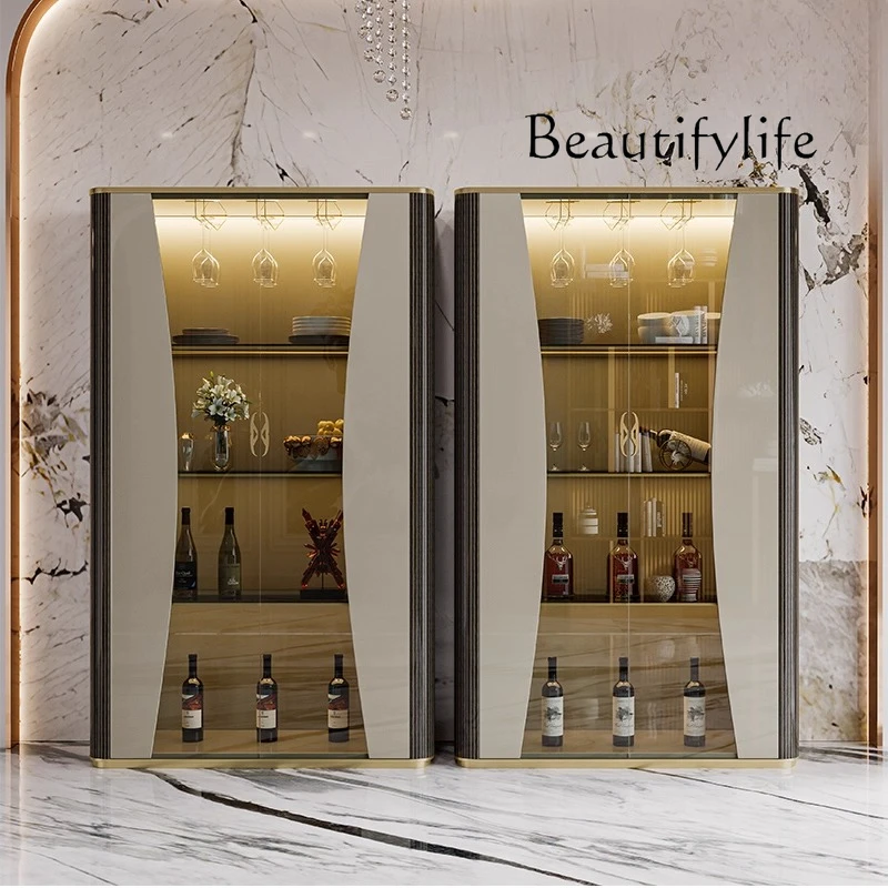 

Light luxury glass wine cabinet against the wall restaurant simple and fashionable modern Italian high-end paint bookcase